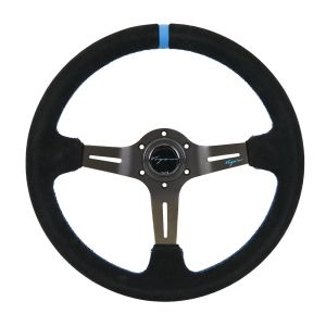 Vigor Volant Daytona Couture croisée bleue Avec ligne centrale bleue Noir - Noir 350mm Peau Retournée