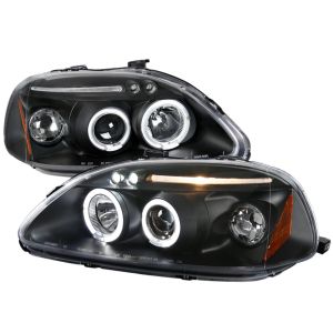 SK-Import Phares Avants Angel Eye Style Fond Noir Transparent Honda Civic Pre Facelift