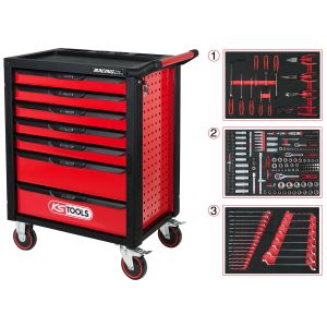 KS tools Chariot à outils Racingline 7 tiroirs avec 215 outils Rouge Acier