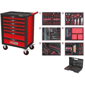 KS tools Chariot à outils Racingline 7 tiroirs avec 598 outils Rouge Acier